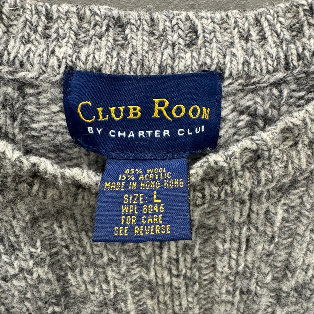 Vintage Club Room Sweater Mens L Gray Crewneck Thick Knit Cotton Grandpa Classic - Picture 4 of 5